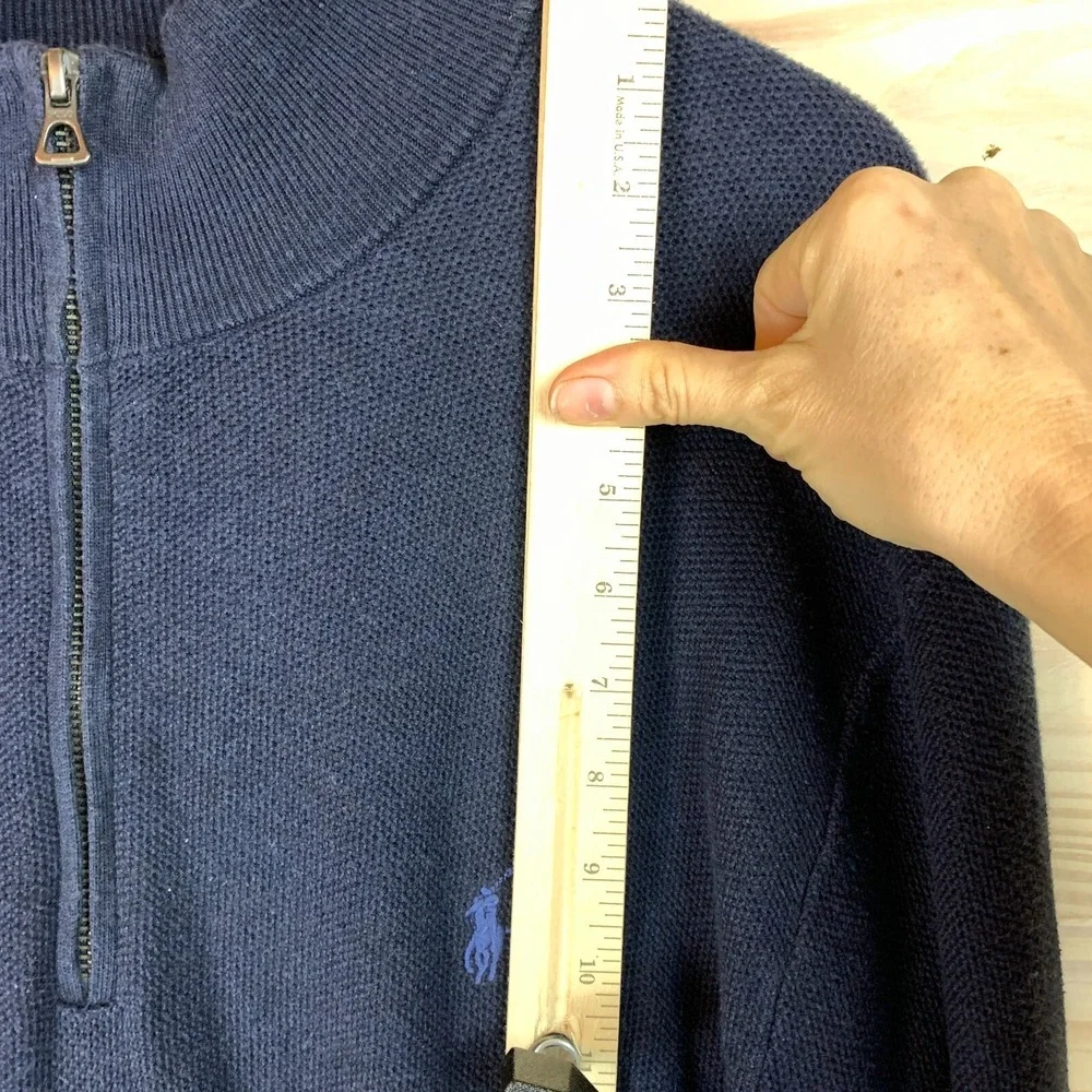 Polo Ralph Lauren Men XL 1/4‎ Zip Pullover Pima Cotton Waffle Knit Pony Blue